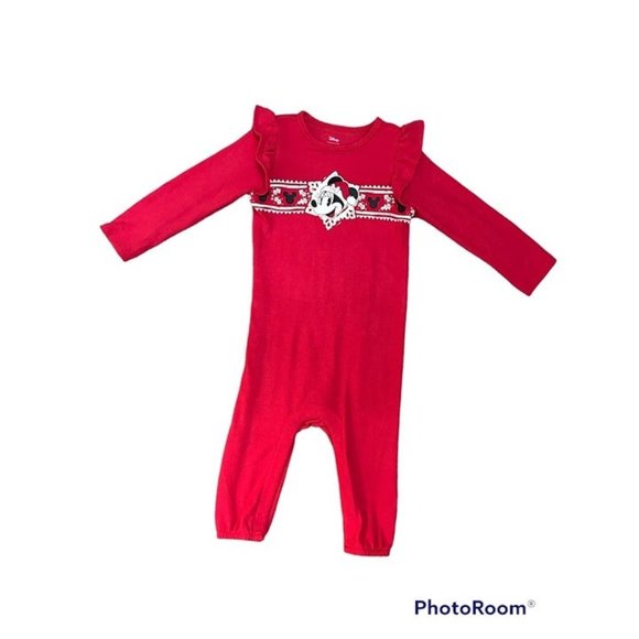 Disney Other - Disney Girls Minnie Mouse Holiday Christmas Jumpsuit Romper size 24 months